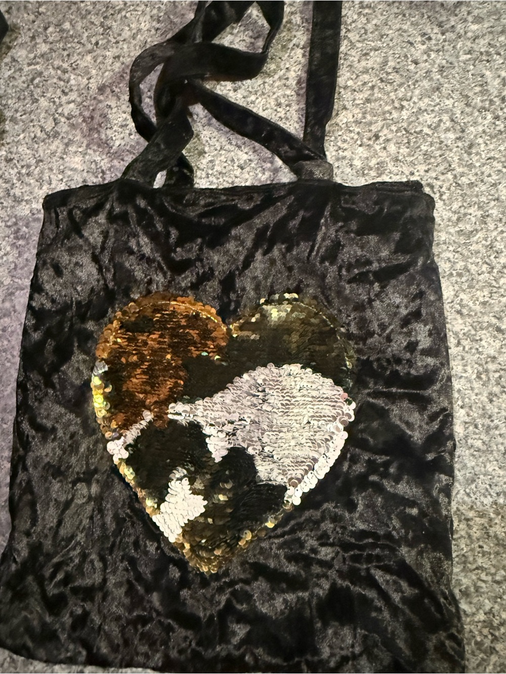Black Velvet Tote with Reversible Sequin Heart